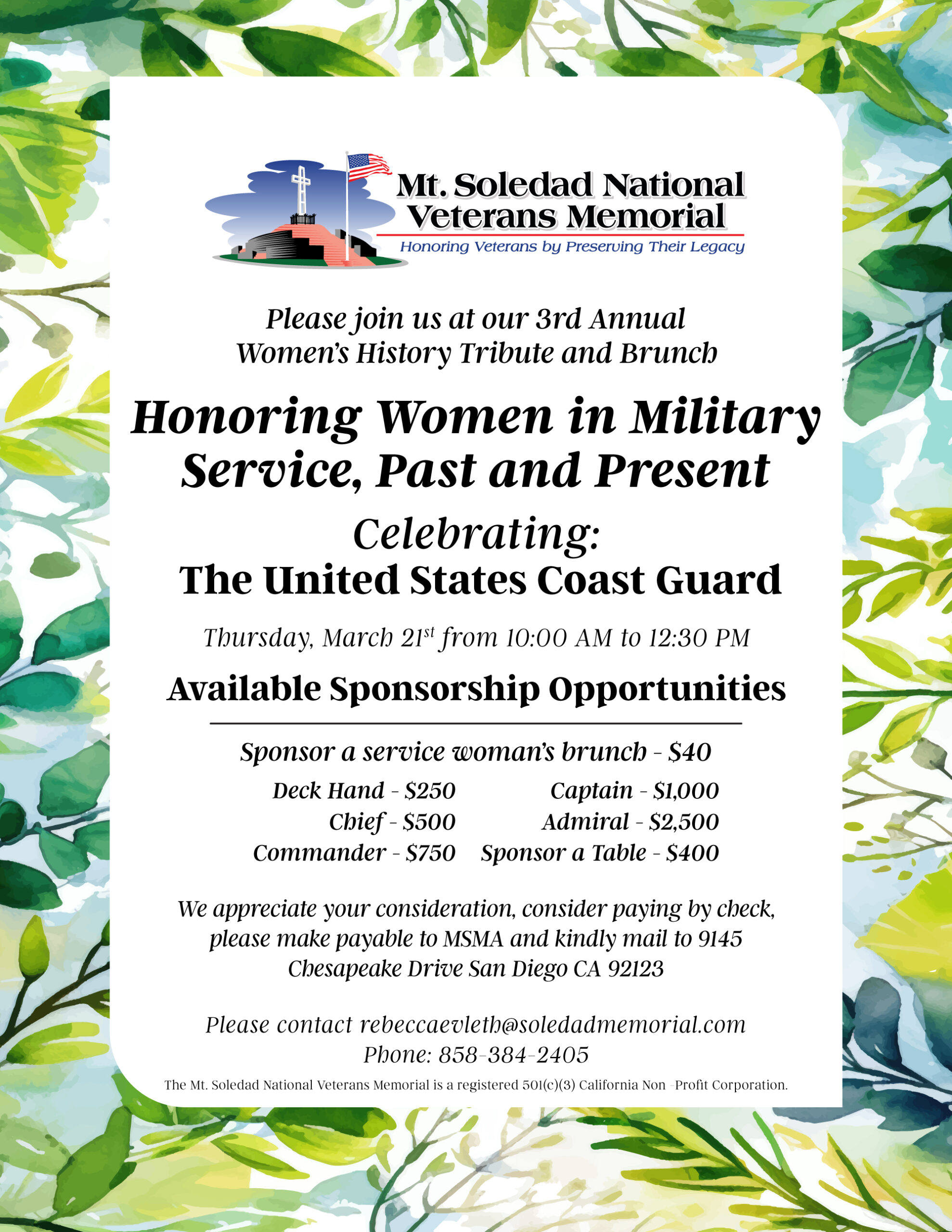 R3 Proudly Sponsors the Mt. Soledad National Veterans Memorial 3rd Annual Women’s History Brunch